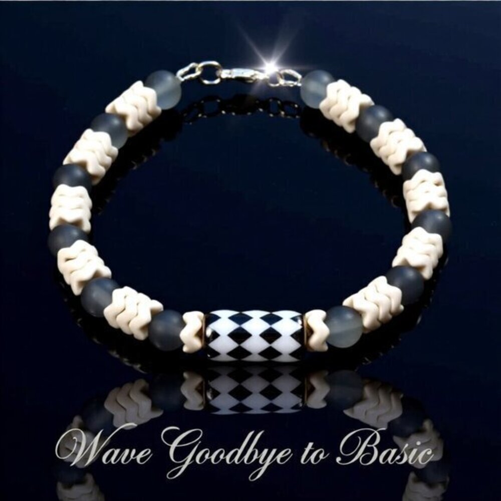 Monochore! Gray + Off-White Beaded Winter Bracelet! Sturdy Every Day Wear